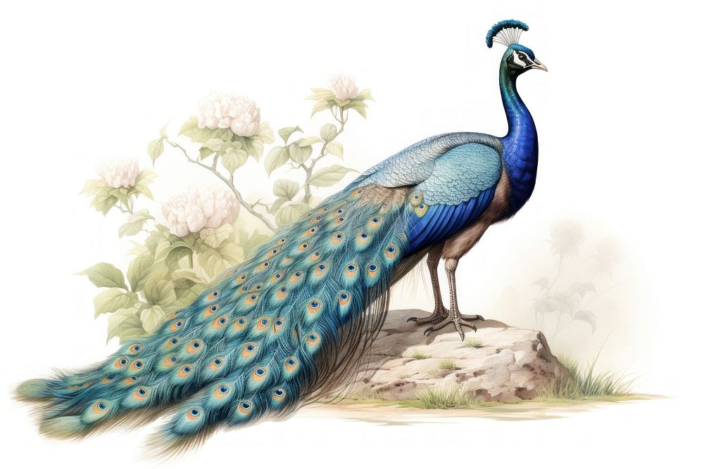 Peacock drawing animal bird. AI generated Image by rawpixel.