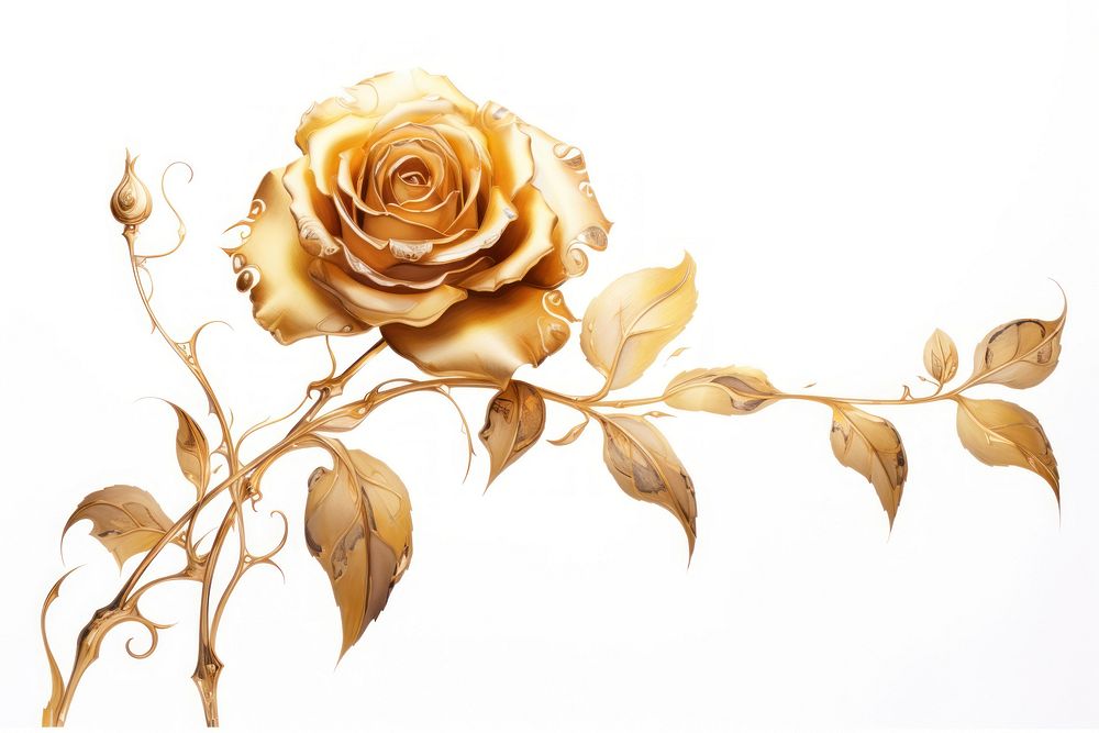 Gold rose flower plant white background. AI generated Image by rawpixel.