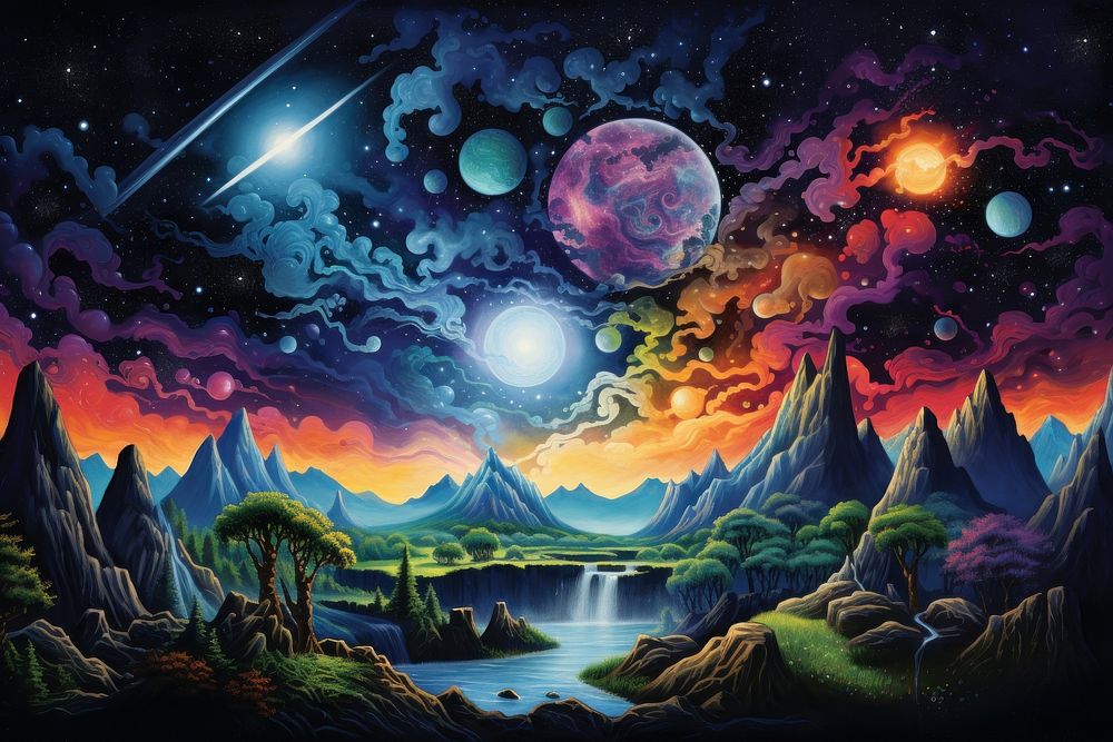 Cosmic outdoors painting nature. AI generated Image by rawpixel.