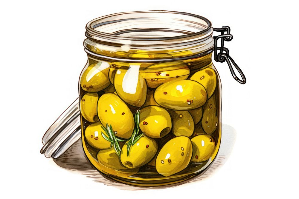 Pickled olive food white background container. AI generated Image by rawpixel.