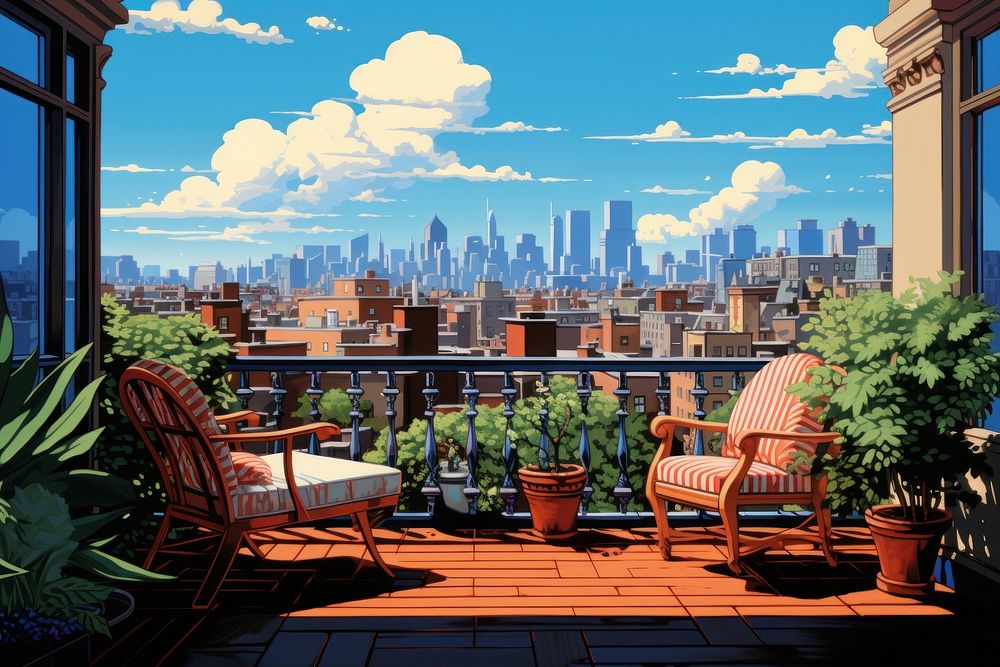 Rooftop balcony penthouse architecture furniture building. AI generated Image by rawpixel.