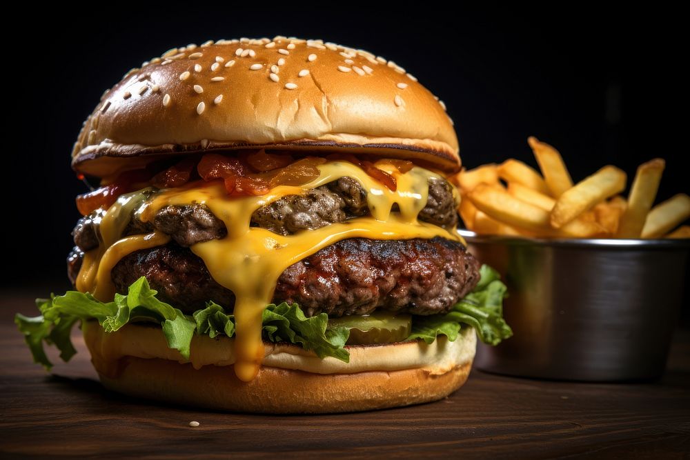 Cheeseburger sesame food bun. AI generated Image by rawpixel.