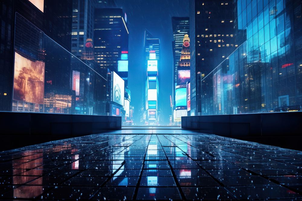 Times Square New Year city architecture metropolis. AI generated Image by rawpixel.
