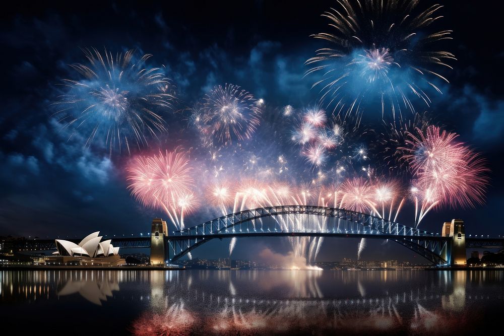 Harbour Bridge fireworks bridge architecture. AI generated Image by rawpixel.