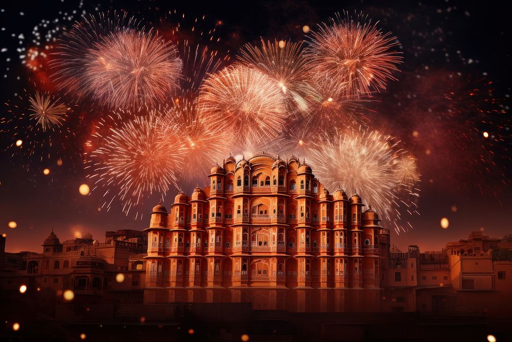 Fireworks architecture building outdoors. AI generated Image by rawpixel.