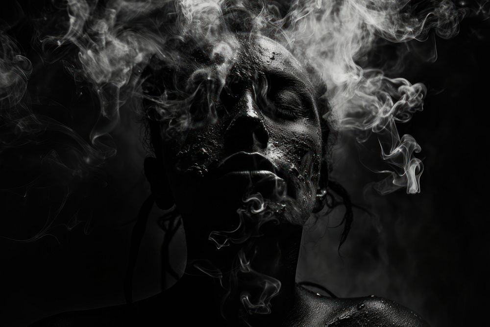 Smoking smoke monochrome portrait. AI generated Image by rawpixel.