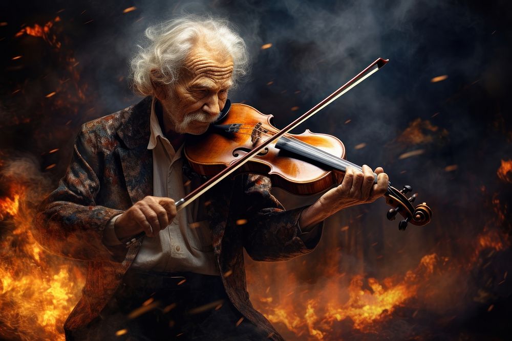 Elder playing violin adult concentration performance. AI generated Image by rawpixel.