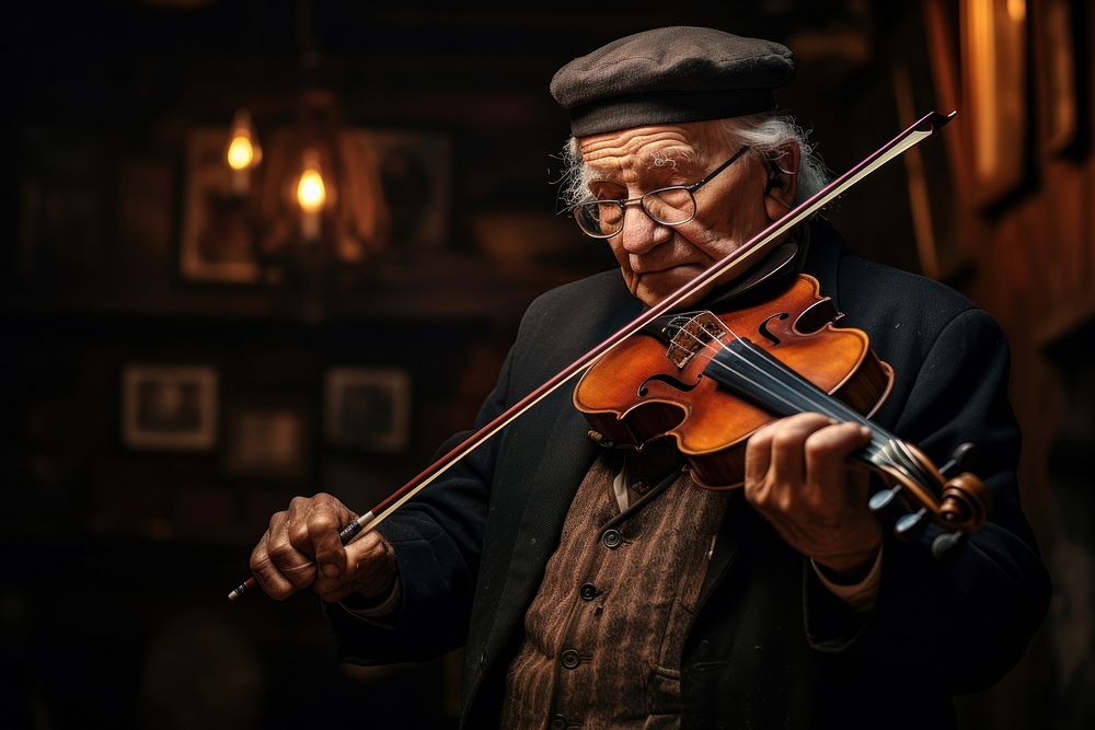 Elder playing violin musician adult concentration. AI generated Image by rawpixel.