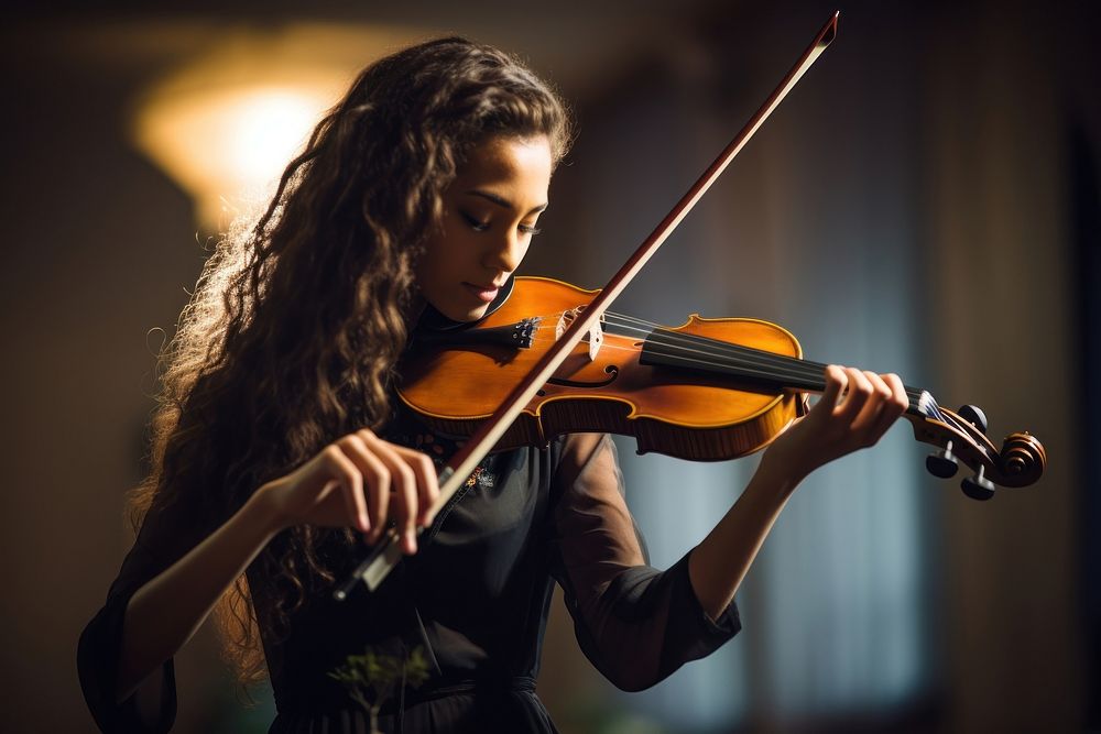 Female student playing violin musician female concentration. AI generated Image by rawpixel.
