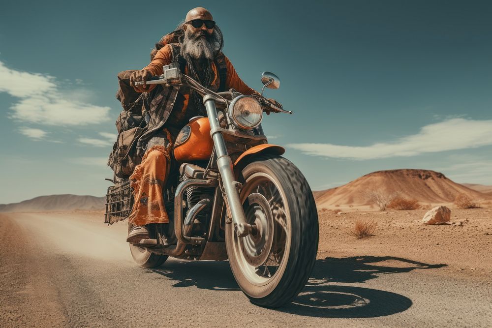 Adult with equipment riding motorcycle vehicle wheel transportation. AI generated Image by rawpixel.