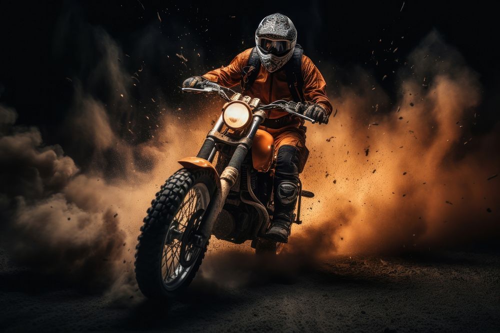 Adult with equipment riding motorcycle motocross vehicle helmet. AI generated Image by rawpixel.