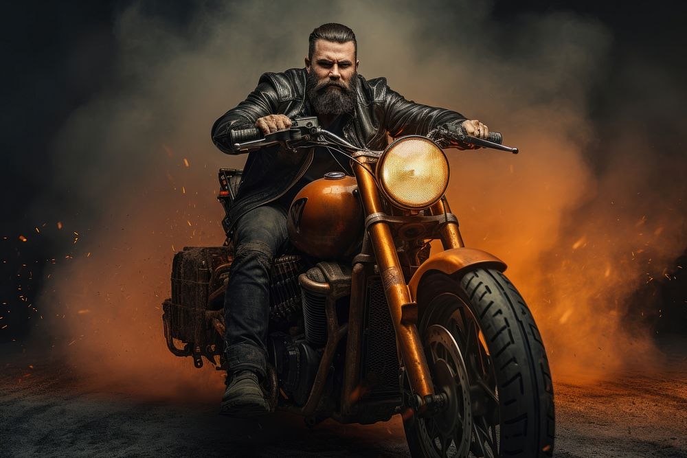 Adult with equipment riding motorcycle portrait vehicle wheel. AI generated Image by rawpixel.