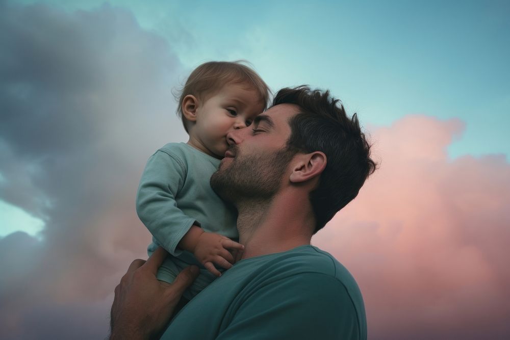 Portrait toddler kissing parent. AI generated Image by rawpixel.