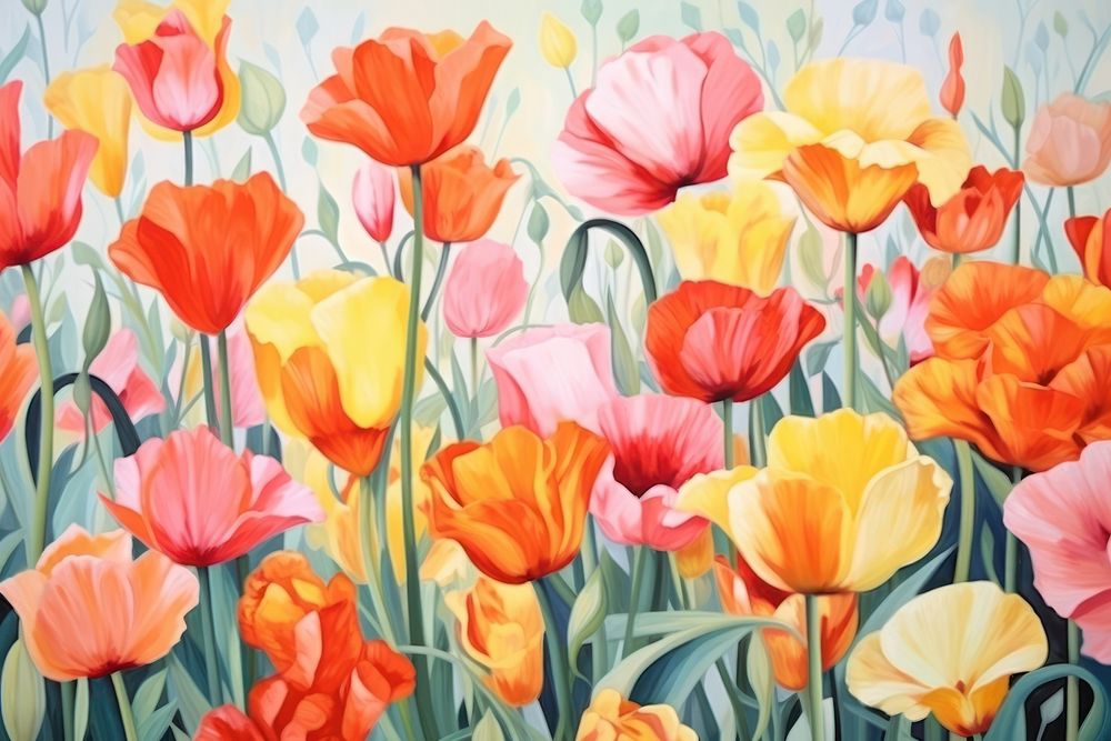 Tulips field painting flower backgrounds. AI generated Image by rawpixel.