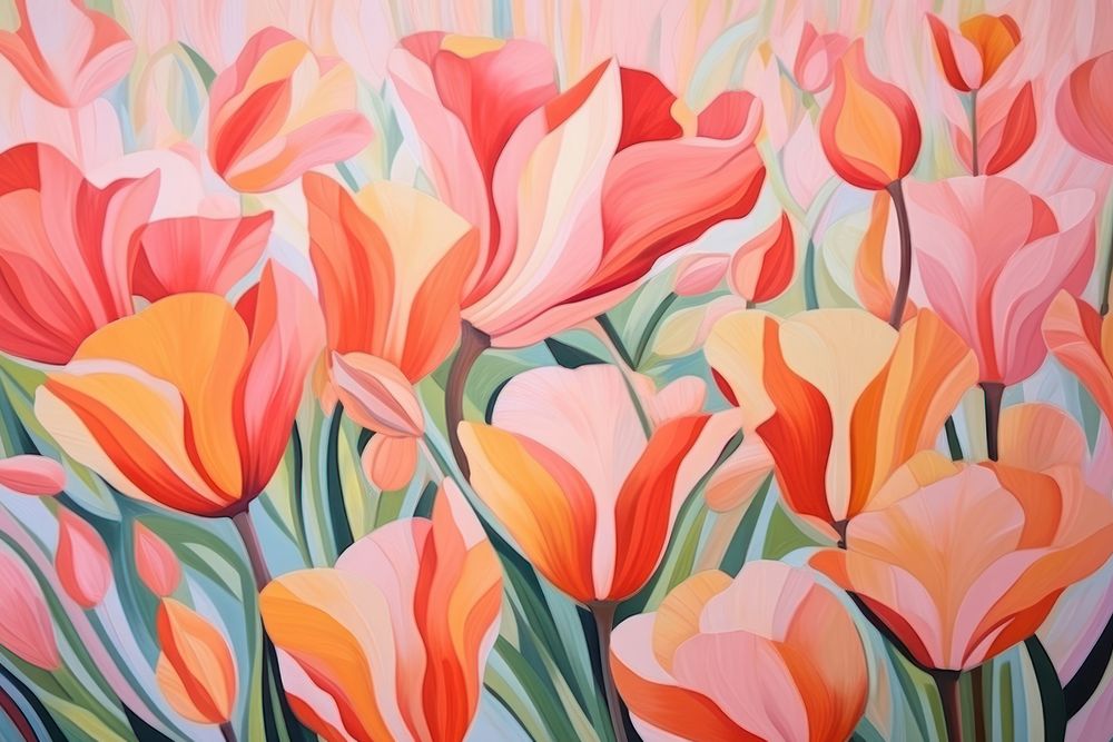 Flower ornament tulip field painting backgrounds pattern. AI generated Image by rawpixel.