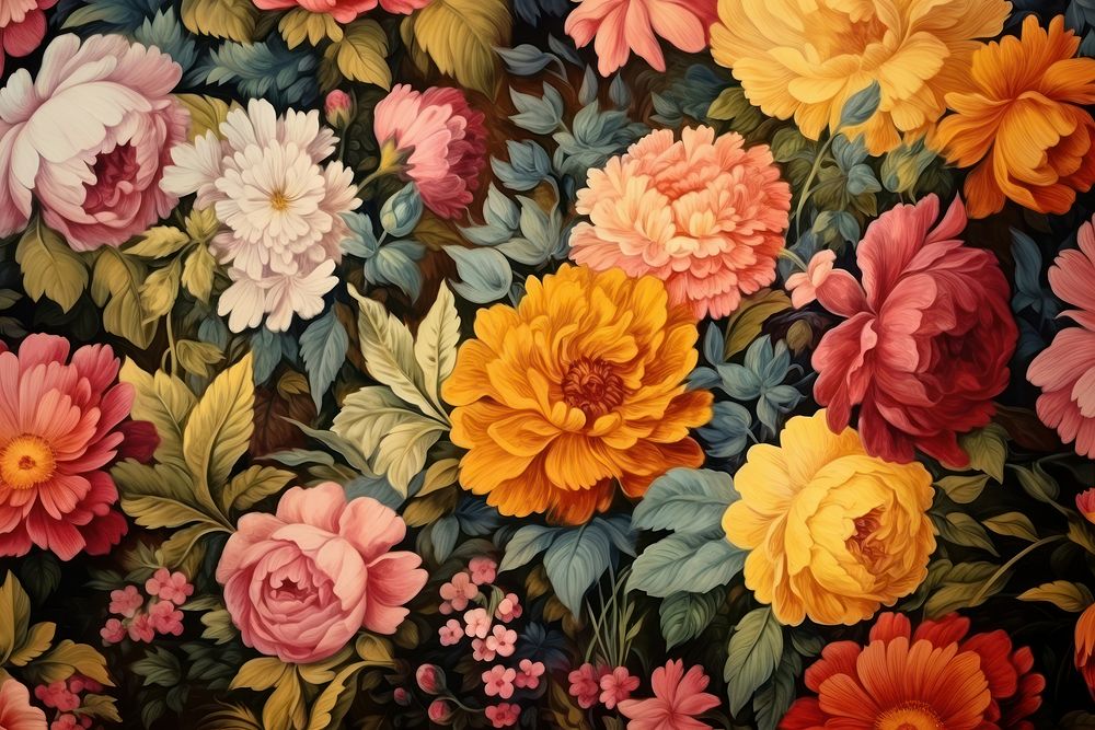 Vintage flowers painting backgrounds wallpaper. AI generated Image by rawpixel.
