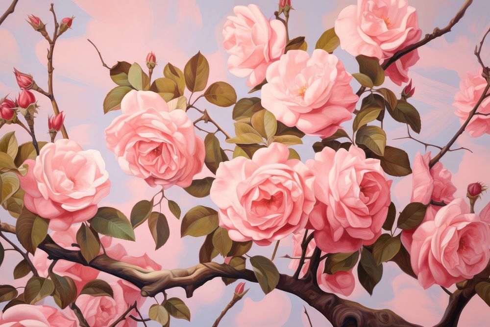 Pink roses painting flower backgrounds. AI generated Image by rawpixel.