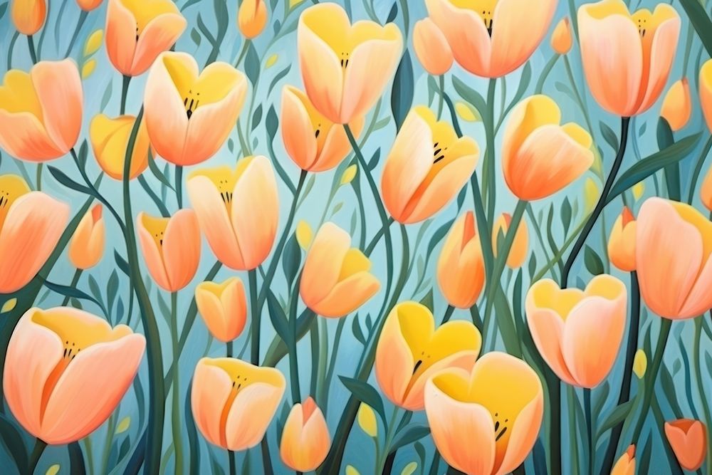 Tulips field flower backgrounds painting. AI generated Image by rawpixel.