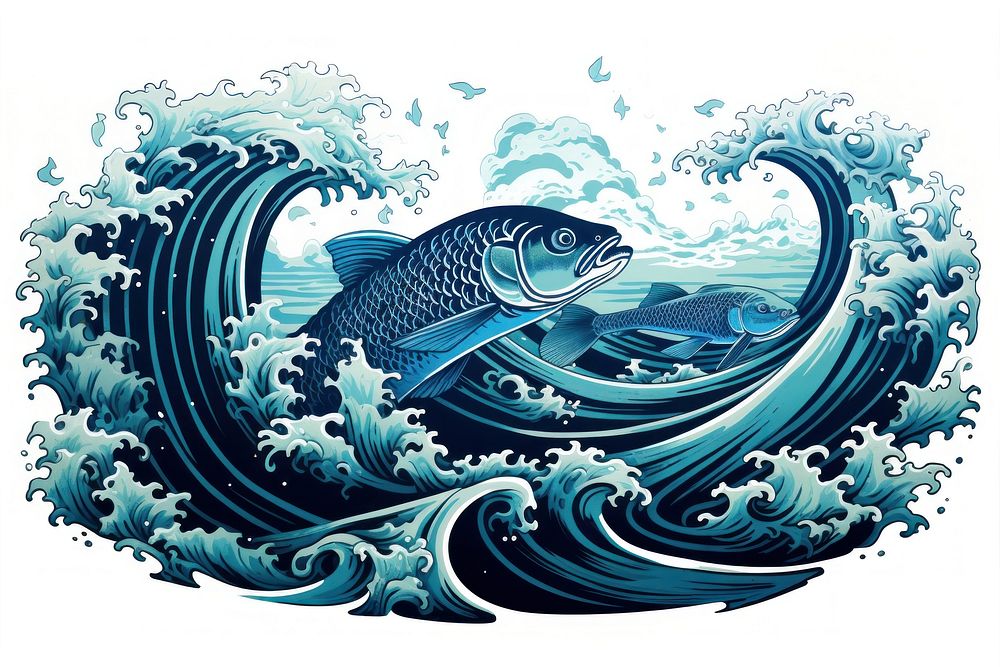 Ocean wave nature fish sea. AI generated Image by rawpixel.