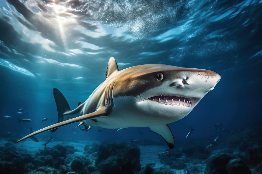 Blacktip reef shark underwater swimming outdoors. AI generated Image by rawpixel.