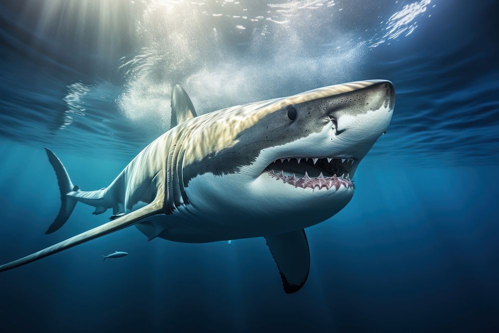 Great white shark swimming animal fish. AI generated Image by rawpixel.