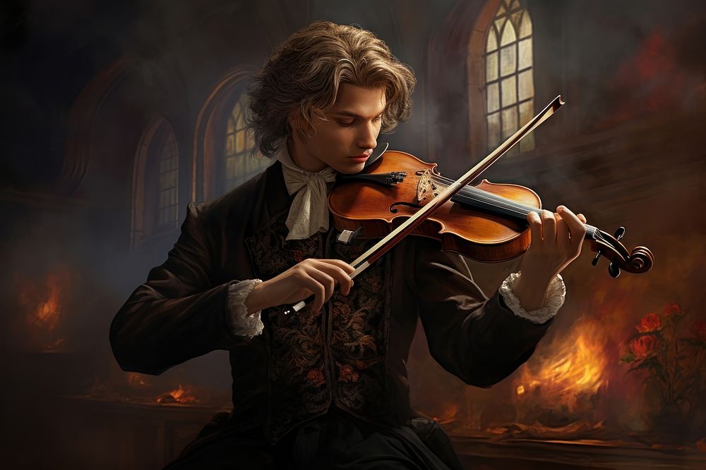 Male playing violin concentration architecture performance. AI generated Image by rawpixel.