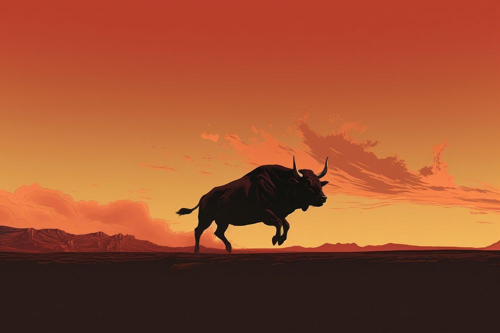 Bull Run Euphoria livestock animal cattle. AI generated Image by rawpixel.