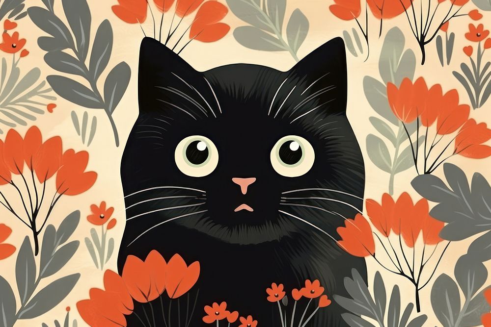 Cute cat vintage pattern animal mammal pet. AI generated Image by rawpixel.