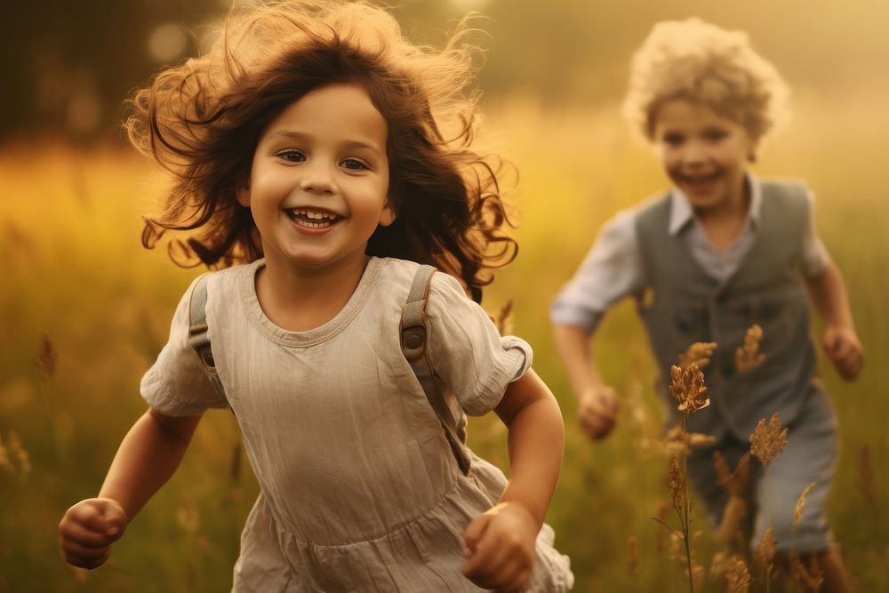 Smiling children carefree outdoors portrait. AI generated Image by rawpixel.