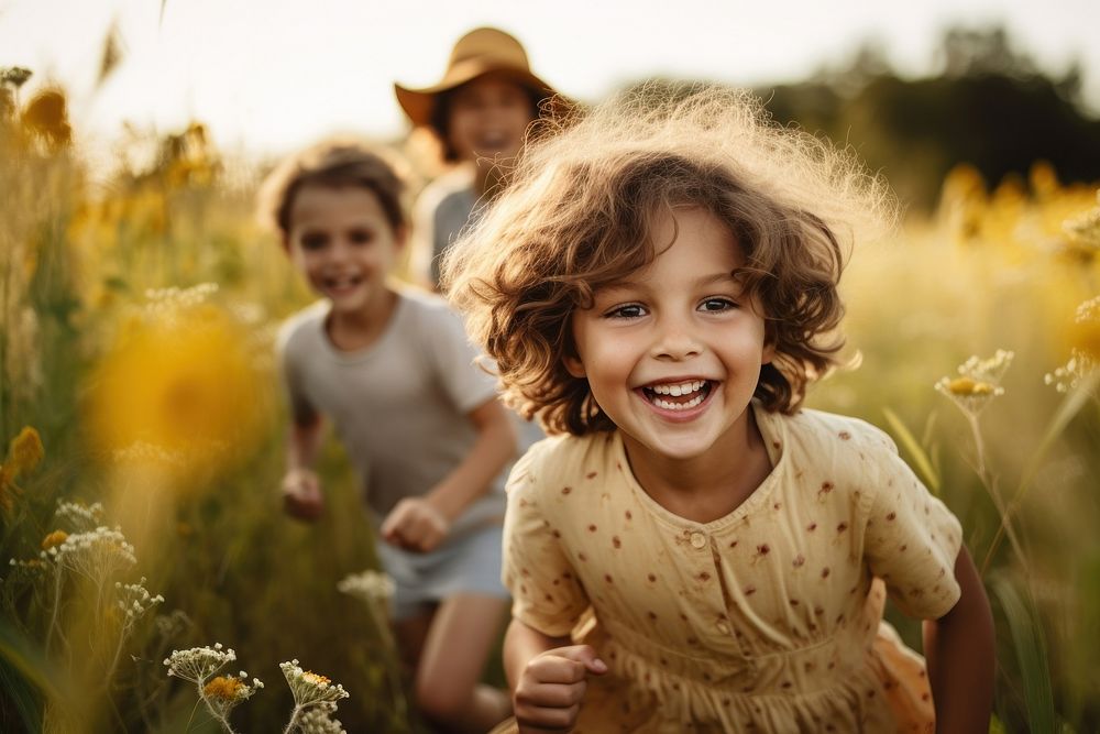 Smiling children carefree laughing outdoors. AI generated Image by rawpixel.