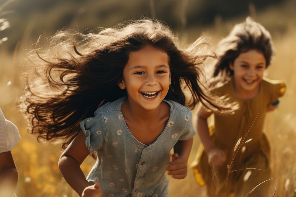 Smiling children carefree laughing outdoors. AI generated Image by rawpixel.