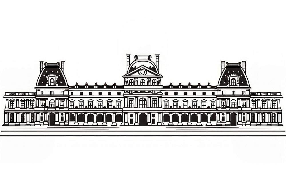 Louvre museum architecture building drawing. AI generated Image by rawpixel.