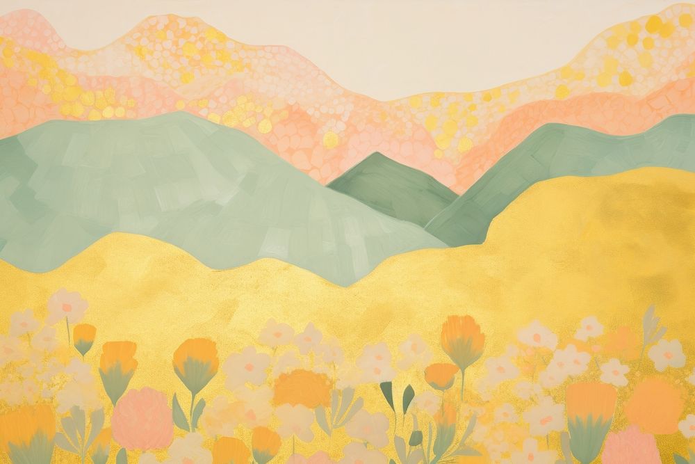 Aesthetic mountain flower background painting backgrounds art. AI generated Image by rawpixel.