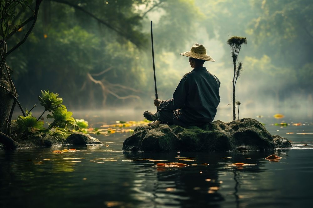 Thai man fishing nature outdoors. AI generated Image by rawpixel.