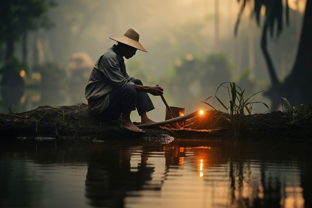 Thai man nature outdoors sitting. AI generated Image by rawpixel.