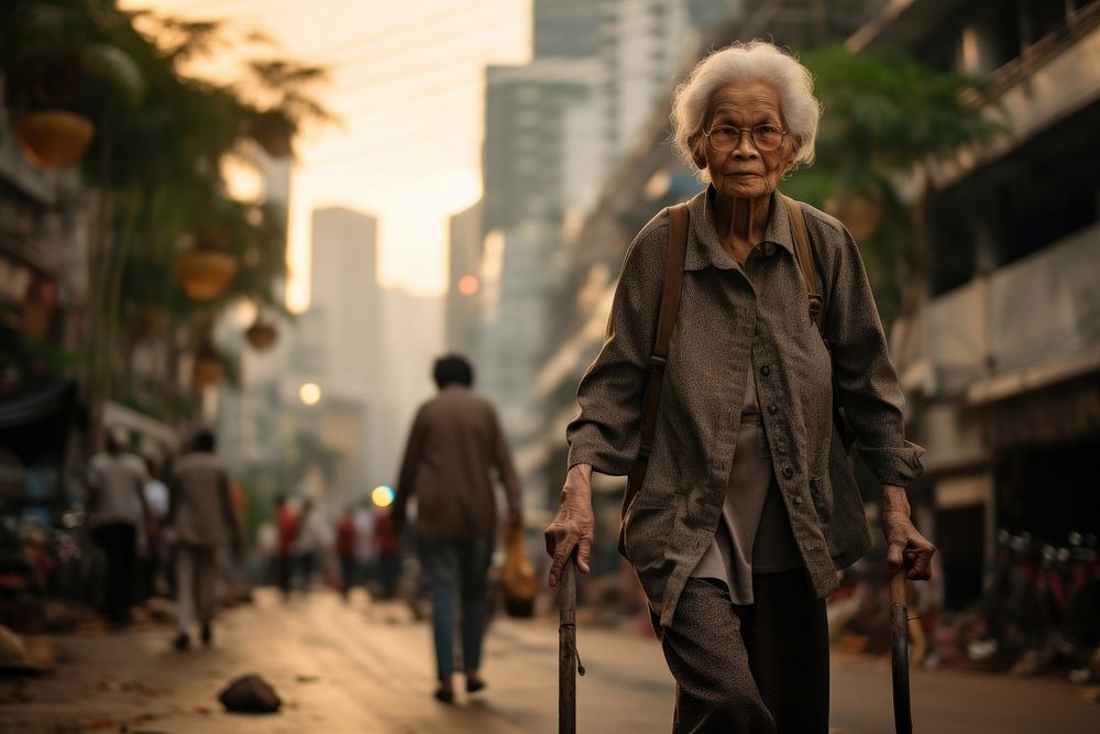 Thai elderly woman walking adult city. AI generated Image by rawpixel.