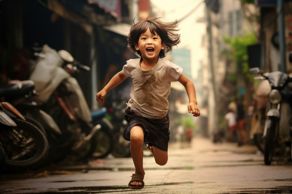Thai kid street city portrait. AI generated Image by rawpixel.