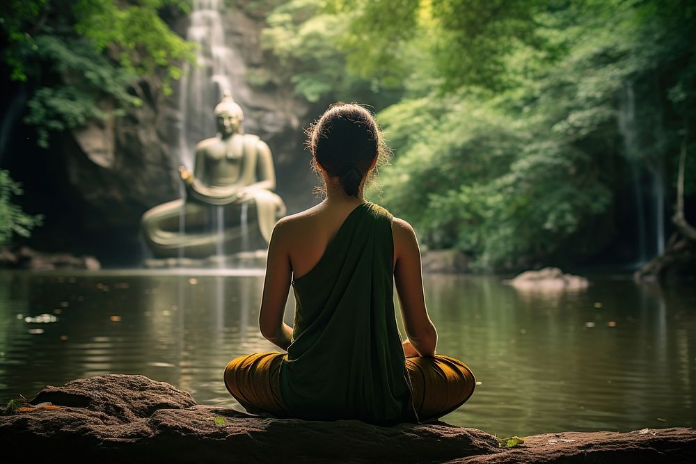 Thai person praying nature adult. AI generated Image by rawpixel.