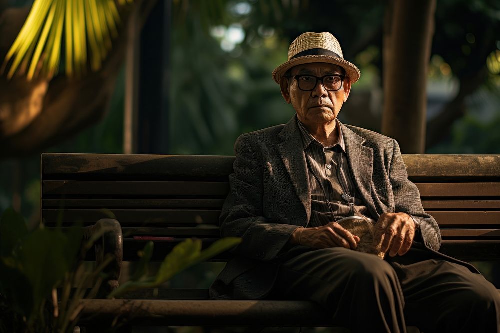 Thai uncle sitting glasses adult. AI generated Image by rawpixel.
