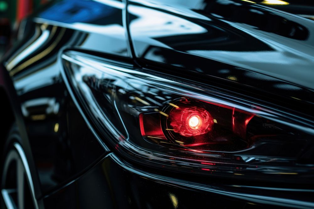 A black car headlight vehicle transportation. AI generated Image by rawpixel.