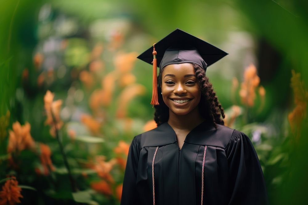 A black female grad student graduation ceremony portrait. AI generated Image by rawpixel.