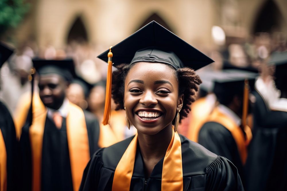 A black female grad student graduation university ceremony. AI generated Image by rawpixel.