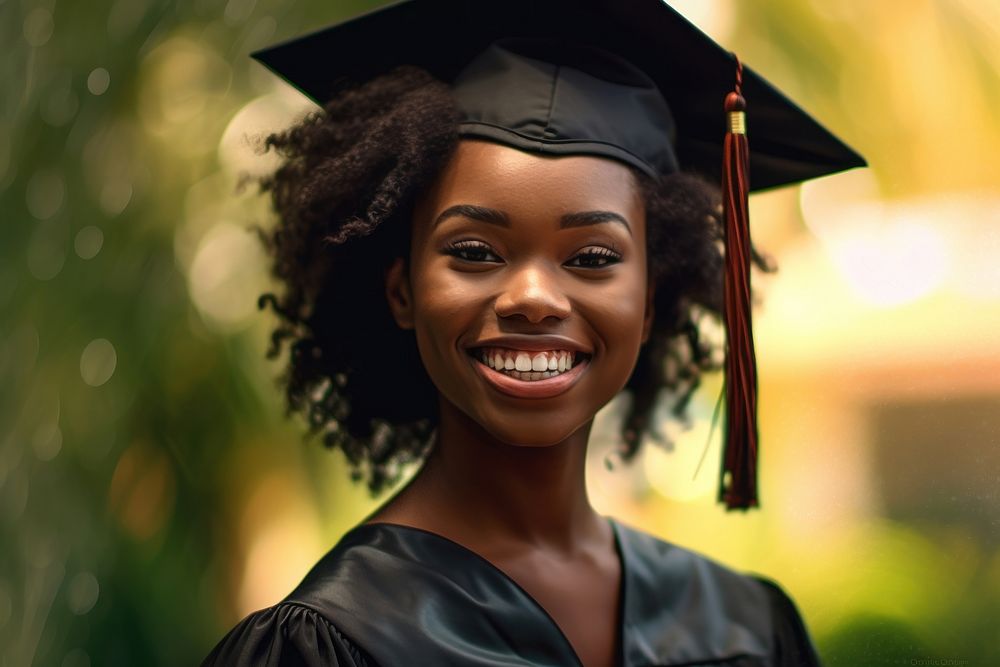 A black female grad student graduation portrait ceremony. AI generated Image by rawpixel.