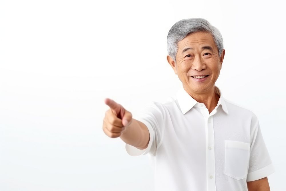 A confident asian old man finger pointing smile. AI generated Image by rawpixel.