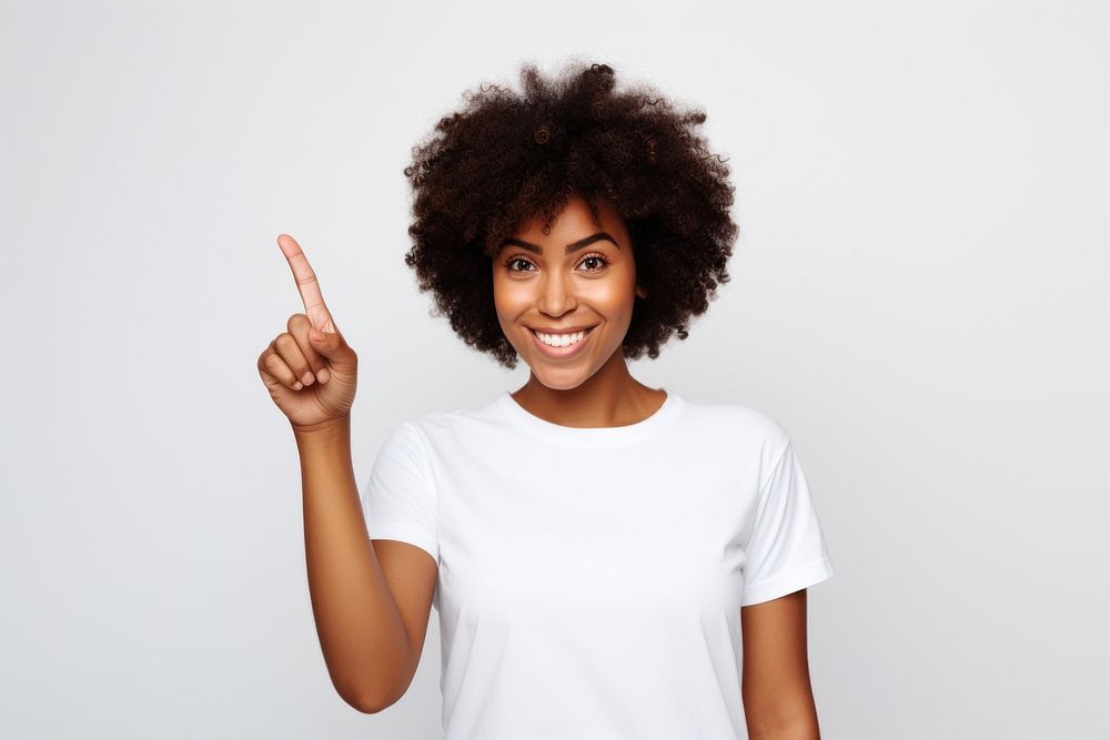 A confident black woman pointing t-shirt finger. AI generated Image by rawpixel.