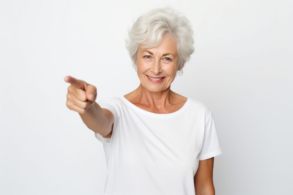 A confident western old woman finger pointing portrait. AI generated Image by rawpixel.