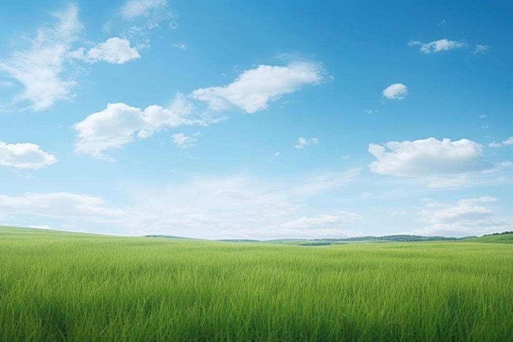 A grassy field with clear blue sky backgrounds outdoors horizon. AI generated Image by rawpixel.