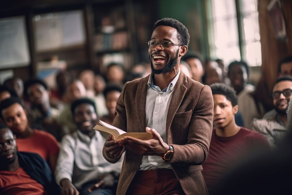 A happy black university teacher book publication student. AI generated Image by rawpixel.