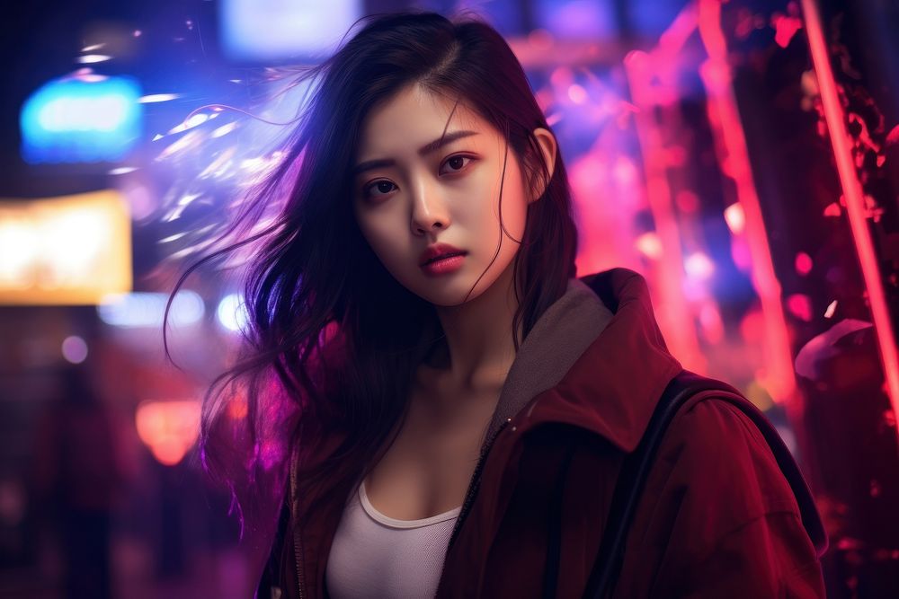 Korean female portrait adult night. AI generated Image by rawpixel.