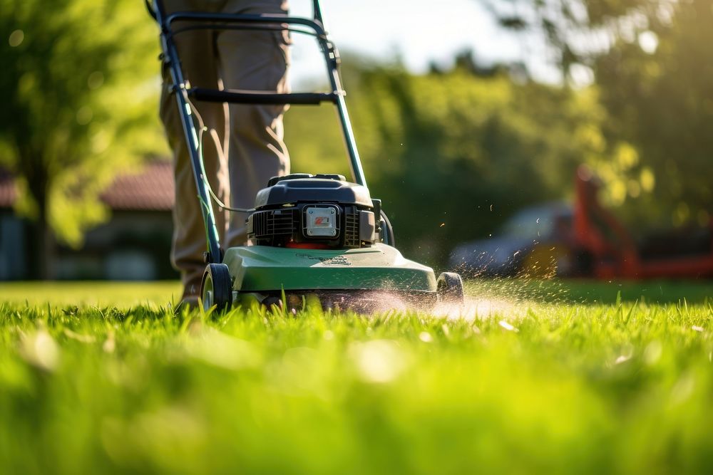 A lower body of a man with a lawnmower grass plant green. AI generated Image by rawpixel.